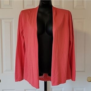 Charter Club Open Front Cardigan Peach Coral Long Sleeve Eyelet Mesh Backing